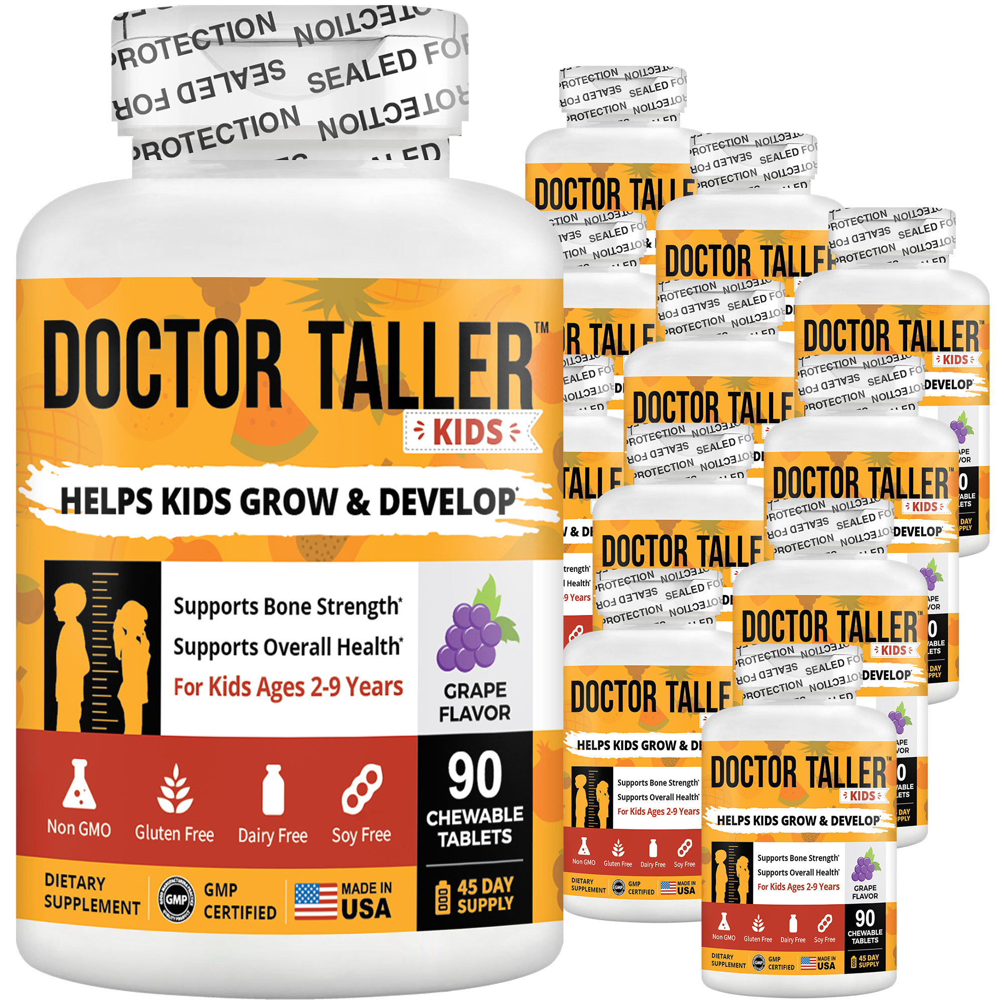 Doctor Taller Kids, Grape Multivitamins, Ages 2-9, 90 Vegan Chewables