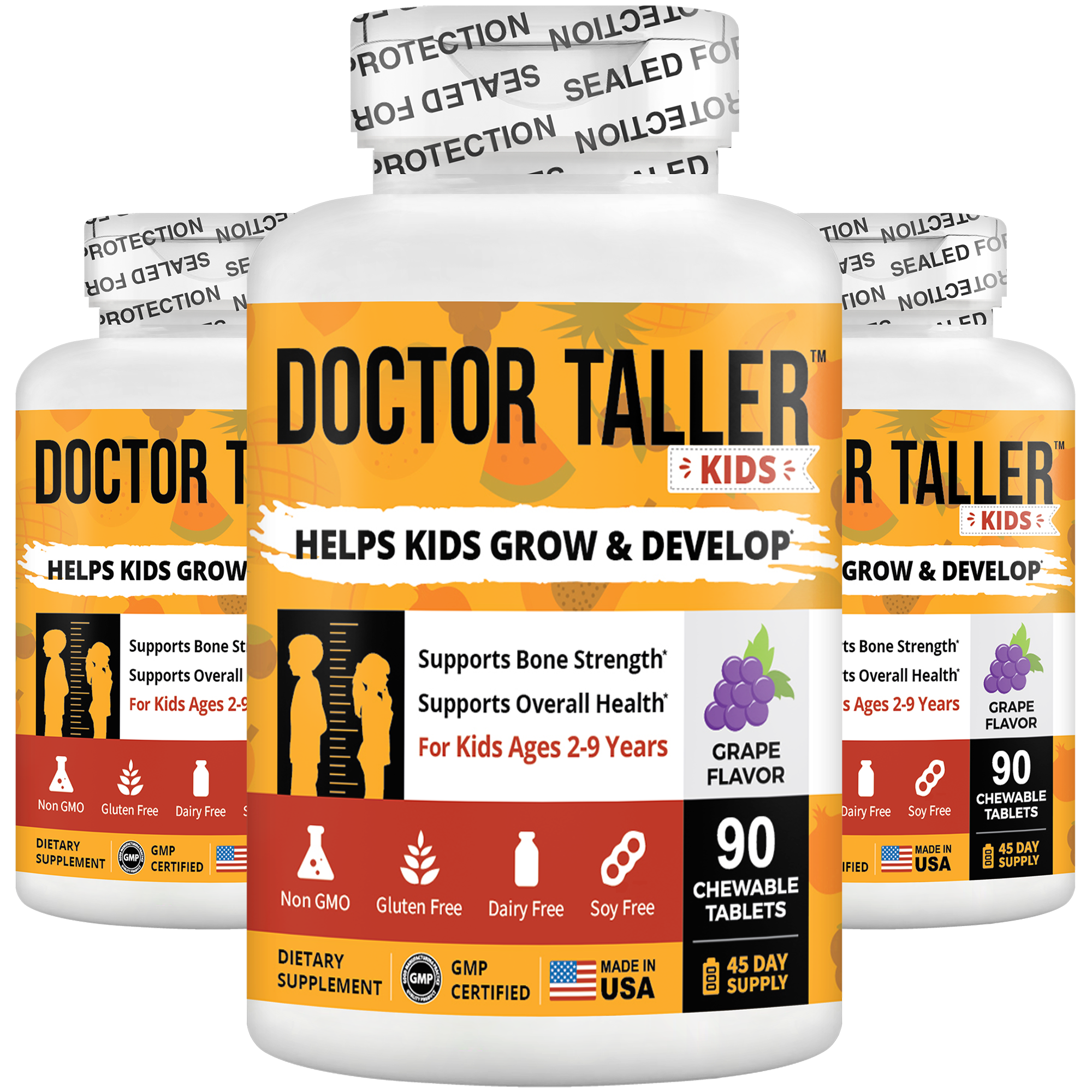 Doctor Taller Kids, Grape Multivitamins, Ages 2-9, 90 Vegan Chewables