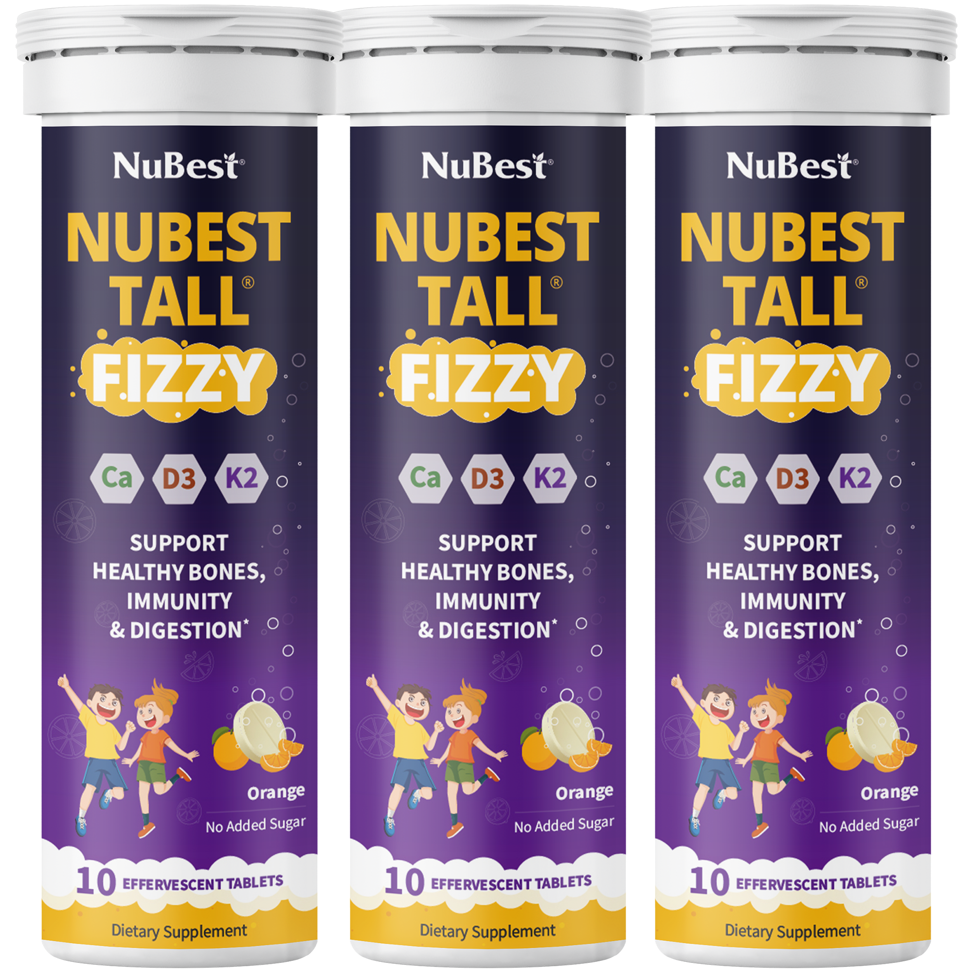 NuBest Tall Fizzy – Height Growth &amp; Bone Strength, Orange Flavor, 10