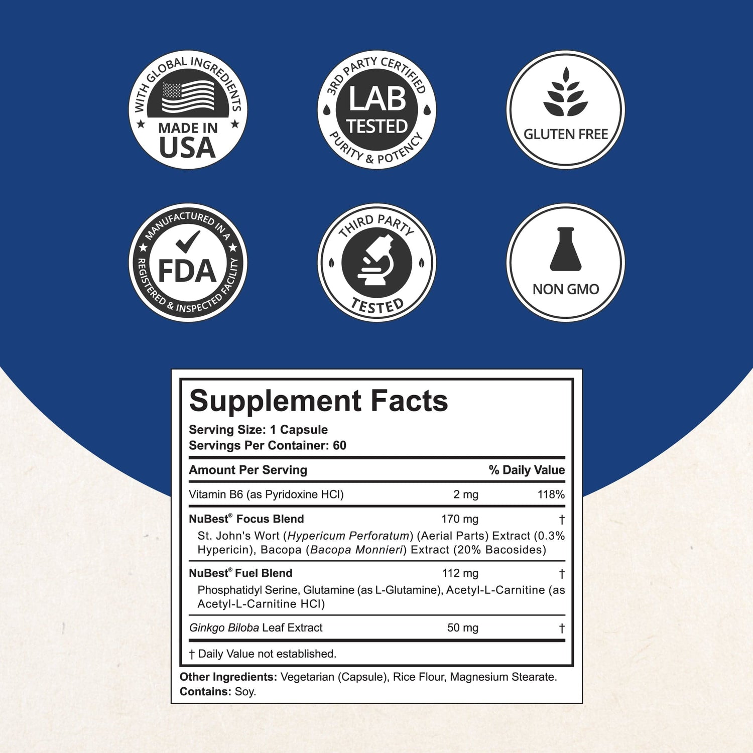 NuBrain – Advanced Brain Support for Focus &amp; Clarity, 60 Vegan