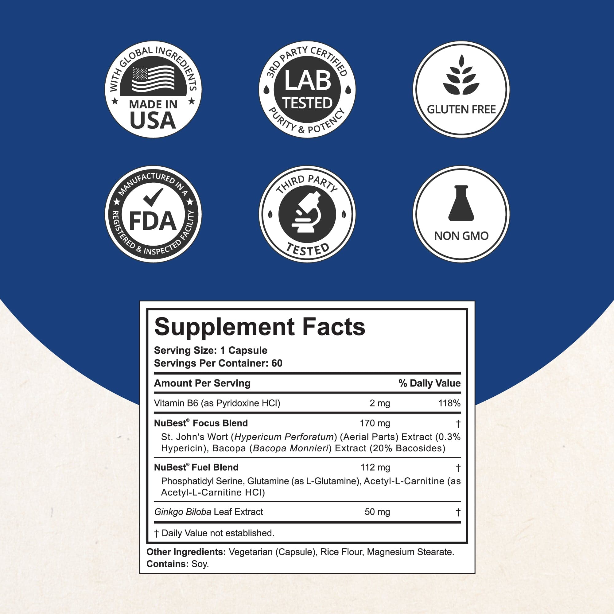 NuBrain – Advanced Brain Support for Focus &amp; Clarity, 60 Vegan