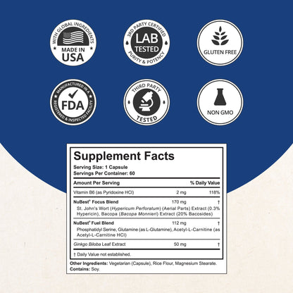 NuBrain – Advanced Brain Support for Focus &amp; Clarity, 60 Vegan